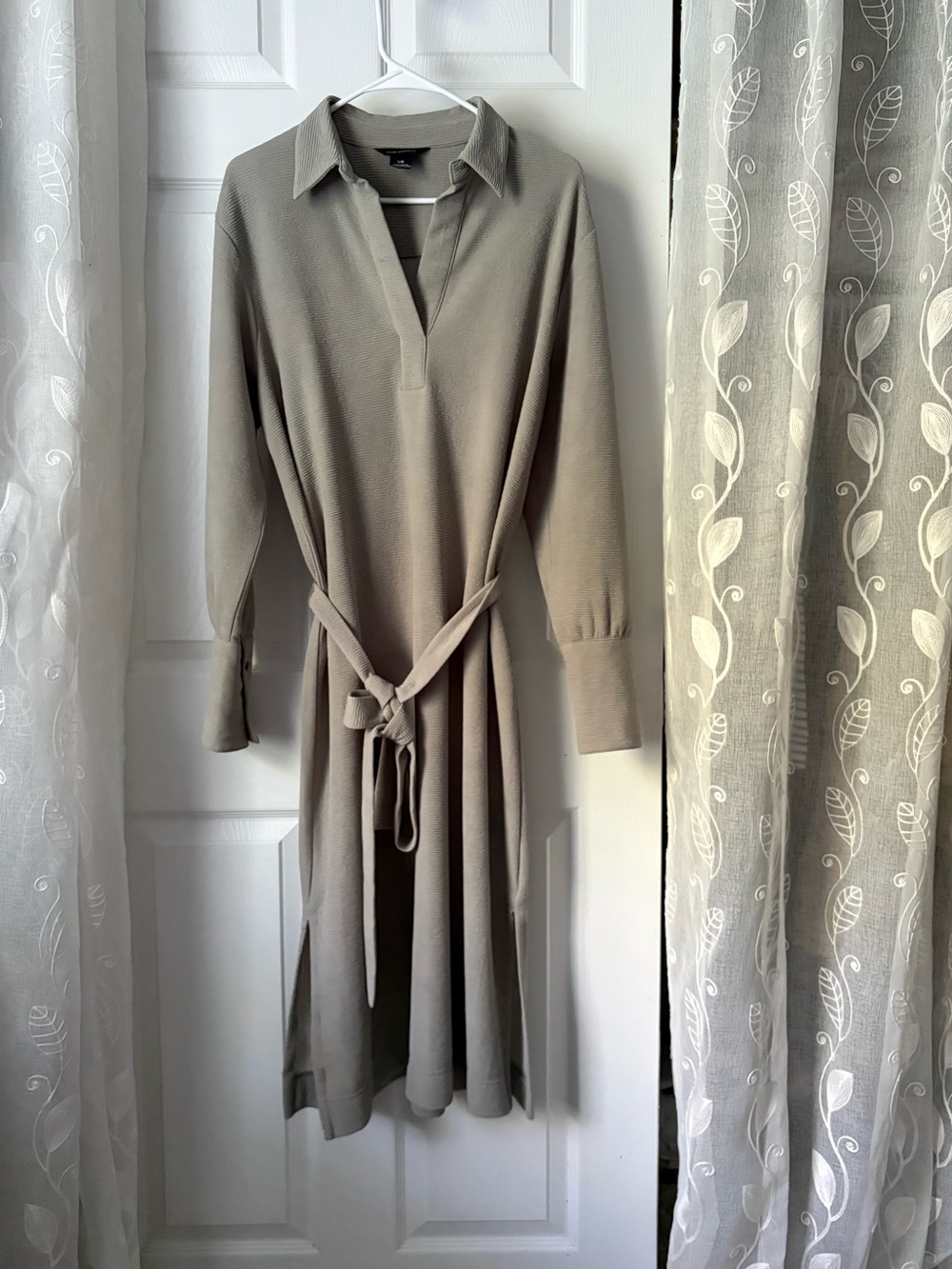Club Monaco texture belted midi shirt dress women size L